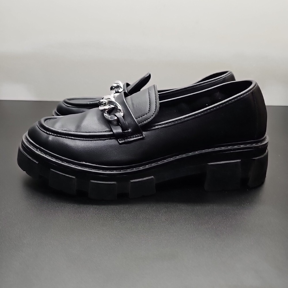 No Boundaries Womens Black Lug Sole Chain Loafers WWNB42FM001 Size 9W Wide - Picture 8 of 11